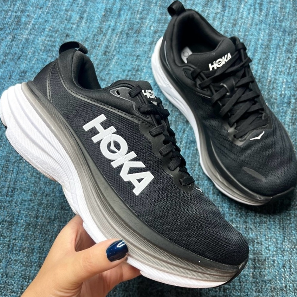 Hoka One One Bondi 8 Running Shoes in Black White